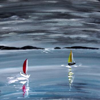 Painting titled "Segelschiffe am Abe…" by Brigitte Kölli, Original Artwork, Acrylic