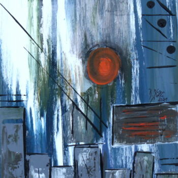 Painting titled "Night in the city" by Brigitte Kölli, Original Artwork, Acrylic