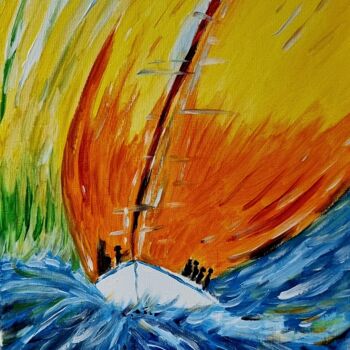 Peinture intitulée "Segelschiff im Sturm" par Brigitte Kölli, Œuvre d'art originale, Acrylique