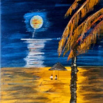 Картина под названием "Pleine lune sur la…" - Brigitte Kölli, Подлинное произведение искусства, Акрил
