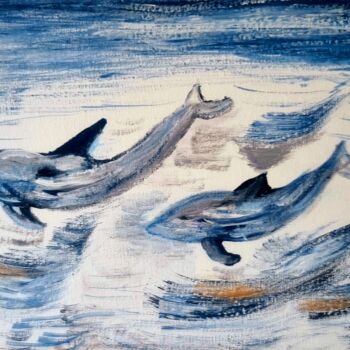 Malerei mit dem Titel "Dauphins" von Brigitte Kölli, Original-Kunstwerk, Acryl