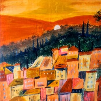 Painting titled "Coucher du soleil s…" by Brigitte Kölli, Original Artwork, Acrylic