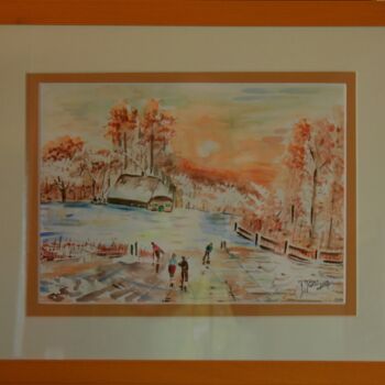 Malerei mit dem Titel "Winterlandschaft" von Brigitte Kölli, Original-Kunstwerk, Aquarell