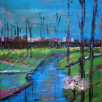 Painting titled "Frühling vor der St…" by Brigitte Kölli, Original Artwork, Acrylic