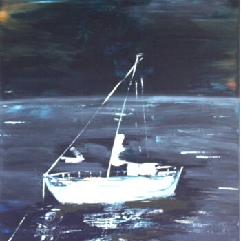 Malerei mit dem Titel "Vollmondnacht" von Brigitte Kölli, Original-Kunstwerk, Acryl