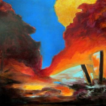 제목이 "ARBRE ROUGE"인 미술작품 Brigitte Krief로, 원작, 기름 나무 들것 프레임에 장착됨