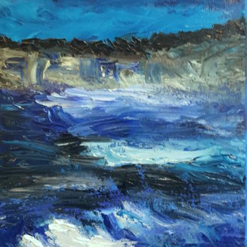 Painting titled "Mer" by Brigitte Lecluse, Original Artwork, Oil