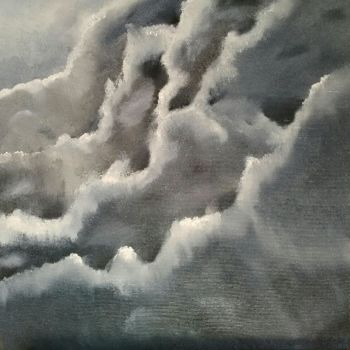 Painting titled "Nuages" by Brigitte Lecluse, Original Artwork, Oil