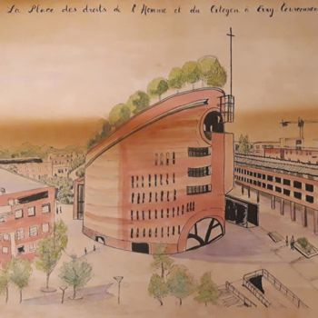 Zeichnungen mit dem Titel "Place des Droits de…" von Brigitte Mathé (MBL), Original-Kunstwerk, Tinte