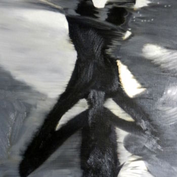 Painting titled "Reflet sur la plage" by Brigitte Mathé (MBL), Original Artwork, Oil Mounted on Wood Stretcher frame