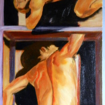Schilderij getiteld "Nus" door Brigitte Mathé (MBL), Origineel Kunstwerk, Olie Gemonteerd op Frame voor houten brancard