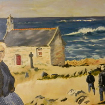 Painting titled "Chapelle sur la côt…" by Brigitte Mathé (MBL), Original Artwork, Oil Mounted on Wood Stretcher frame