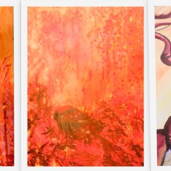 제목이 "Trio Orange"인 미술작품 Brigitte Mathé (MBL)로, 원작, 기름 나무 들것 프레임에 장착됨