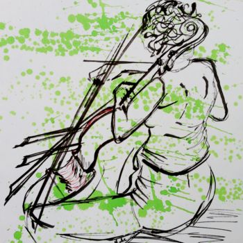 Drawing titled "Nathalie au violonc…" by Brigitte Mathé (MBL), Original Artwork