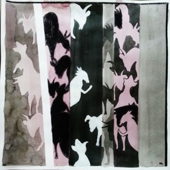 Pintura intitulada "Composition animale…" por Brigitte Mathé (MBL), Obras de arte originais, Tinta