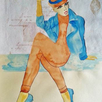 Schilderij getiteld "Composition 4 "Chap…" door Brigitte Mathé (MBL), Origineel Kunstwerk, Aquarel