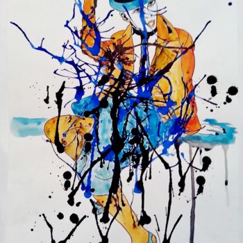 Painting titled "Turquoise" by Brigitte Mathé (MBL), Original Artwork, Ink