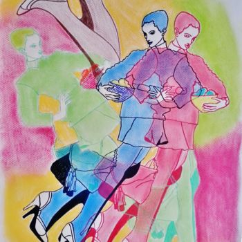 Drawing titled "Promenade" by Brigitte Mathé (MBL), Original Artwork, Pastel