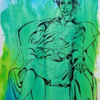 Malerei mit dem Titel "Caroline en robe "s…" von Brigitte Mathé (MBL), Original-Kunstwerk