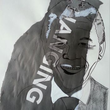 Collages getiteld "Nelson Mandela - 4,…" door Brigitte Mathé (MBL), Origineel Kunstwerk