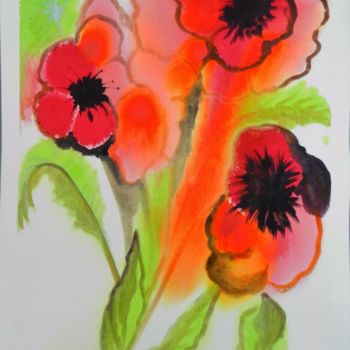 Peinture intitulée "Bouquet rouge" par Brigitte Mathé (MBL), Œuvre d'art originale, Encre