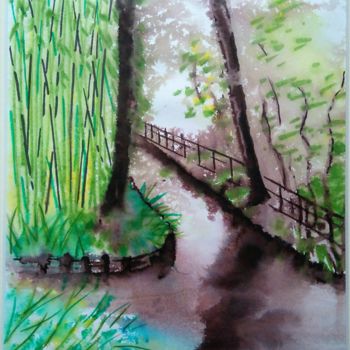 Painting titled "Le jardin de Monet…" by Brigitte Mathé (MBL), Original Artwork, Watercolor