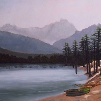 Картина под названием "Lac de Aïton en Cor…" - Brigitte Menon, Подлинное произведение искусства, Масло