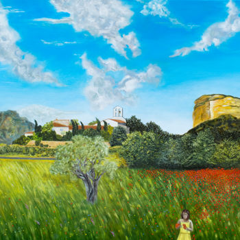 Painting titled "Printemps à Valflau…" by Brigitte Menon, Original Artwork, Oil