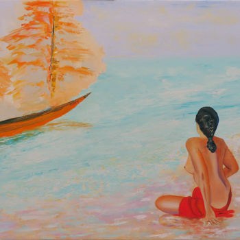 Painting titled "Circé" by Brigitte Menon, Original Artwork, Oil