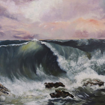 Pintura titulada "La vague d'après Co…" por Brigitte Menon, Obra de arte original, Oleo