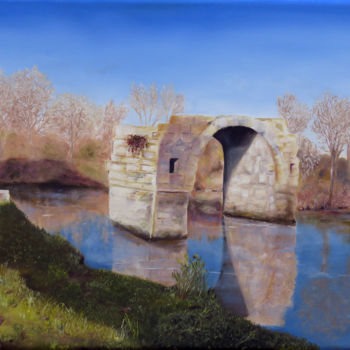 Peinture intitulée "Pont Romain à Ambru…" par Brigitte Menon, Œuvre d'art originale, Huile