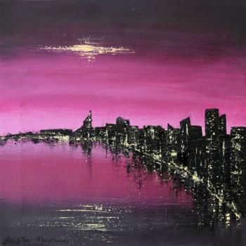 Painting titled "Purple City" by Brigitte Mostacci, Original Artwork, Acrylic