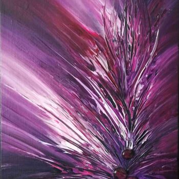 Malarstwo zatytułowany „Purple Burst” autorstwa Brigitte Mostacci, Oryginalna praca, Akryl Zamontowany na Drewniana rama nos…