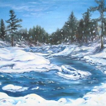 Painting titled "rivière enneigée au…" by Brigitte Nellissen (Ster), Original Artwork, Oil