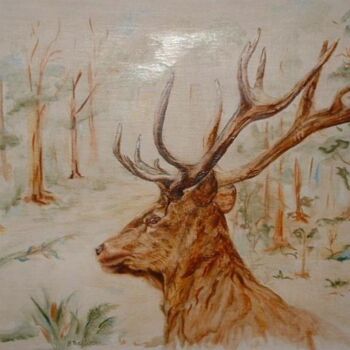 Painting titled "cerf" by Brigitte Nellissen (Ster), Original Artwork, Other