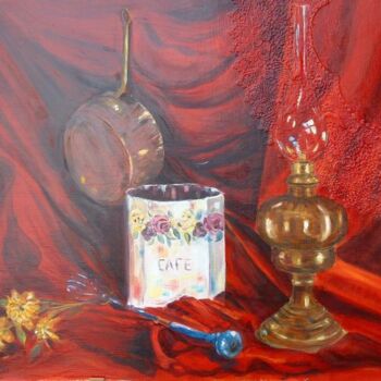 Pintura intitulada "nature morte en rou…" por Brigitte Nellissen (Ster), Obras de arte originais