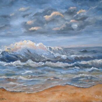 Peinture intitulée "mer agitée" par Brigitte Nellissen (Ster), Œuvre d'art originale, Huile