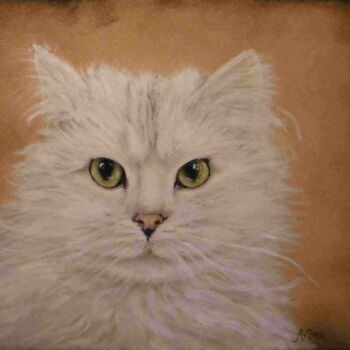 Pintura titulada "Chat blanc" por Brigitte Nellissen (Ster), Obra de arte original, Oleo