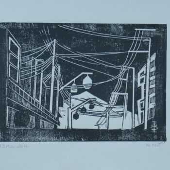 Printmaking titled "FUJIYOSHIDA" by Brigitte Neuve-Eglise (enerenroad), Original Artwork, Linocuts