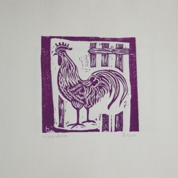 Gravures & estampes intitulée "COQ PRUNE" par Brigitte Neuve-Eglise (enerenroad), Œuvre d'art originale, Linogravures