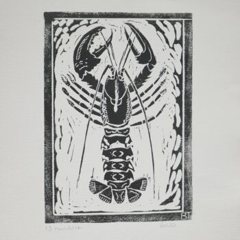 Printmaking titled "homard noir" by Brigitte Neuve-Eglise (enerenroad), Original Artwork, Linocuts