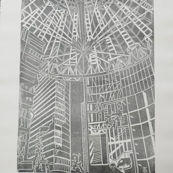 Gravures & estampes intitulée "SONY CENTER" par Brigitte Neuve-Eglise (enerenroad), Œuvre d'art originale, Linogravures