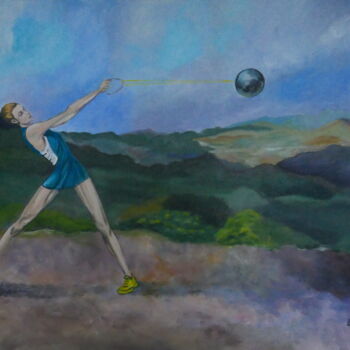 Painting titled ""art &sport" lancer…" by Brigitte Neuve-Eglise (enerenroad), Original Artwork, Acrylic Mounted on Wood Stre…