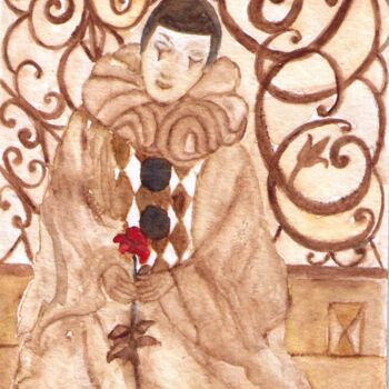 Peinture intitulée "Pierrot à la rose" par Brigitte Payen (B.PAYEN), Œuvre d'art originale