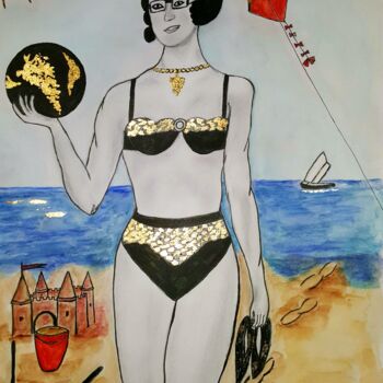 图画 标题为“La femme à la grapp…” 由Brigitte Payen (B.PAYEN), 原创艺术品, 墨