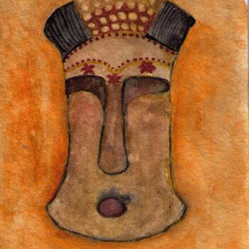 Pintura intitulada "Masque Africain" por Brigitte Payen (B.PAYEN), Obras de arte originais, Aquarela