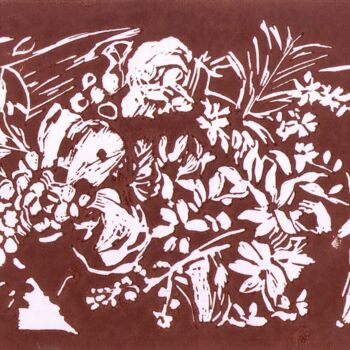 Incisioni, stampe intitolato "Composition florale…" da Brigitte Payen (B.PAYEN), Opera d'arte originale, Incisioni su linole…