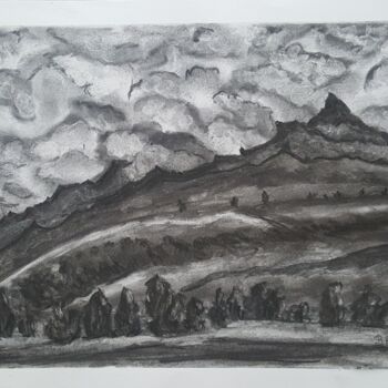 Dibujo titulada "Paysage Montagnard" por Brigitte Payen (B.PAYEN), Obra de arte original, Carbón