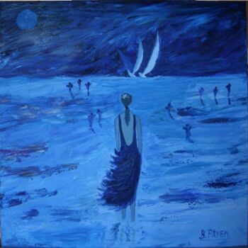 Painting titled "la dame en bleu" by Brigitte Payen (B.PAYEN), Original Artwork, Oil