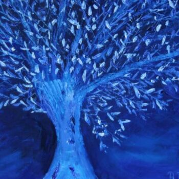 Painting titled "UN ARBRE DE VIE BLEU" by Brigitte Payen (B.PAYEN), Original Artwork, Oil